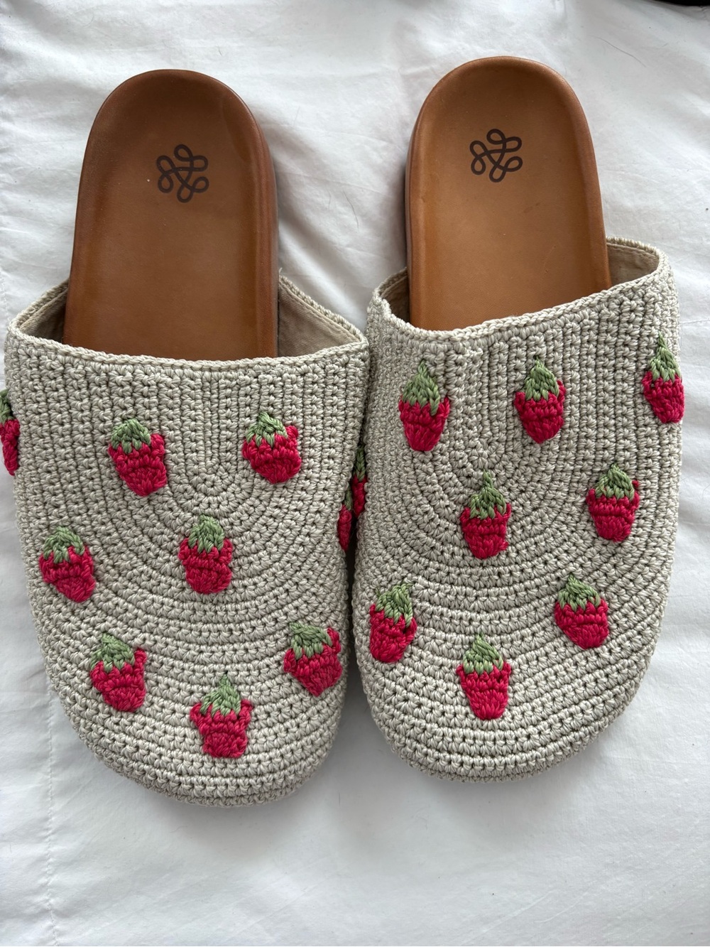 The Sak- Crochet Strawberry Slip-On Women’s Slides - Beige and Red